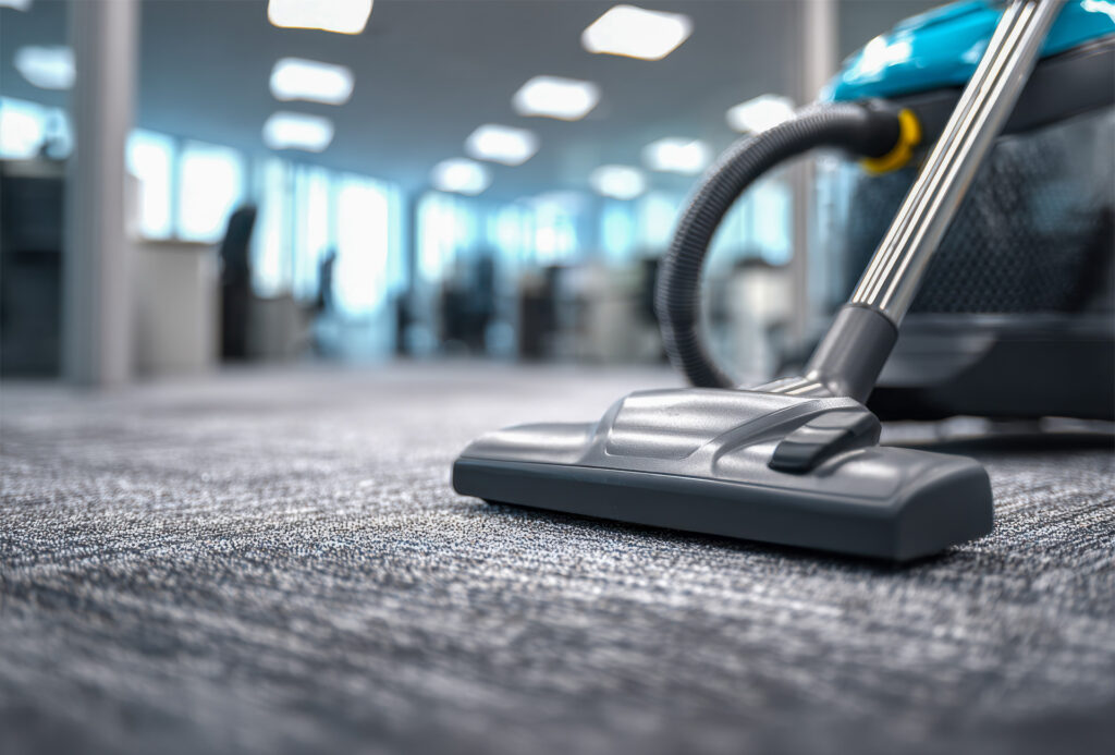 Commercial cleaner vacuuming an office floor